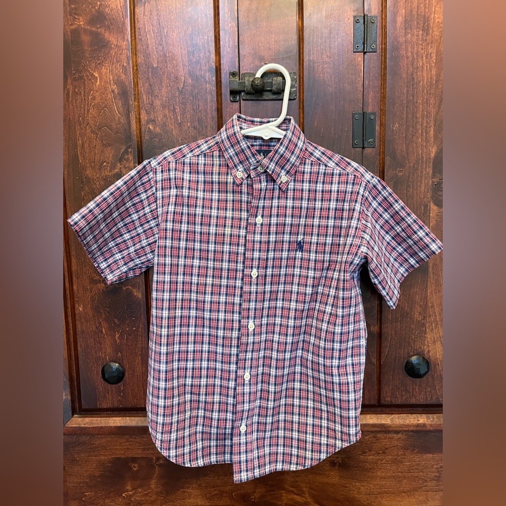 Ralph Lauren Plaid Button Down, Red, White & Blue, boys size 5